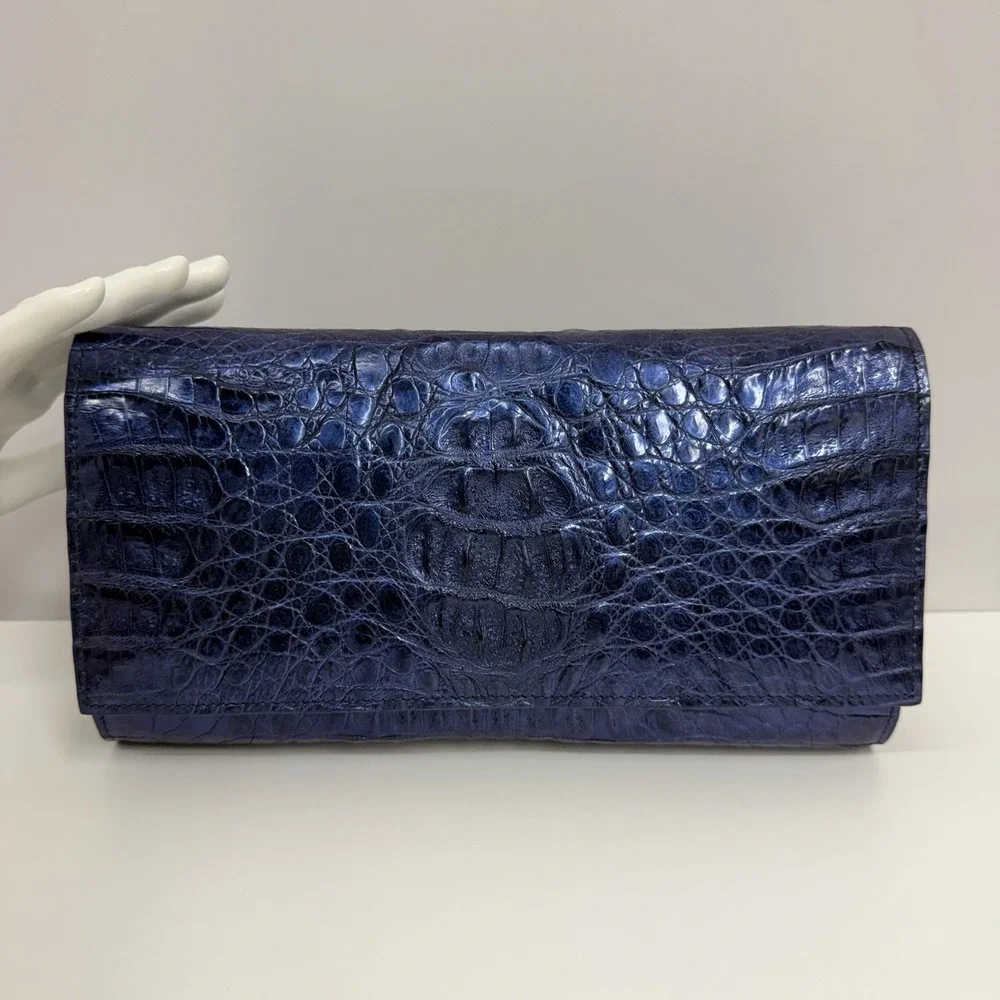 Genuine Alligator Shoulder Bag or Clutch Metallic Blue Tone RARE Color